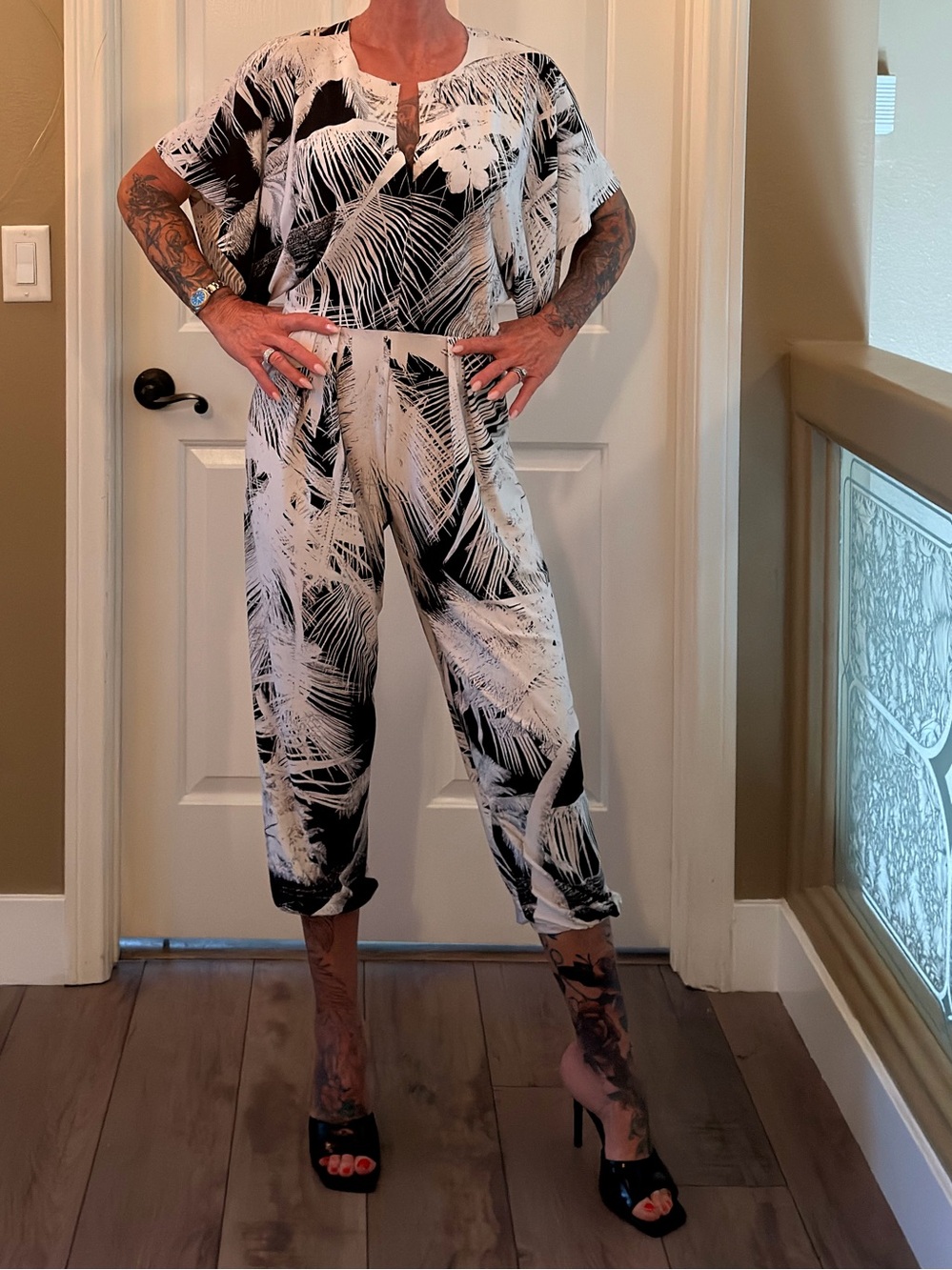 Norma Kamali EUC Palm-Print Jumpsuit